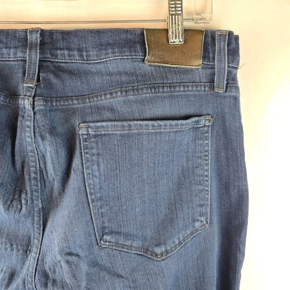 Paige Jeans Mens 34x27 Blue Denim Federal Slim Straight Dark Wash Stretch Damage